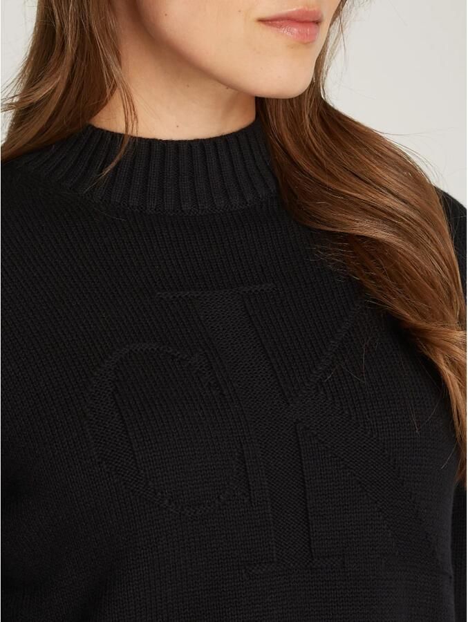 Calvin Klein Jeans Zwarte Gebreide Trui Lange Mouwen Ronde Hals Black Dames