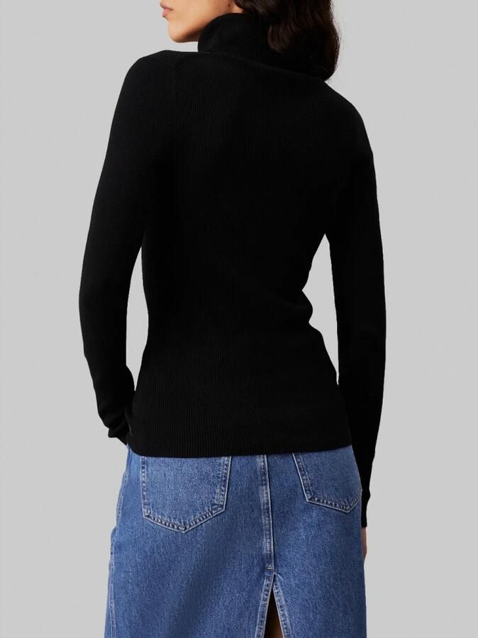 CALVIN KLEIN Dames Truien & Vesten Woven Label Roll Neck Sweater Zwart