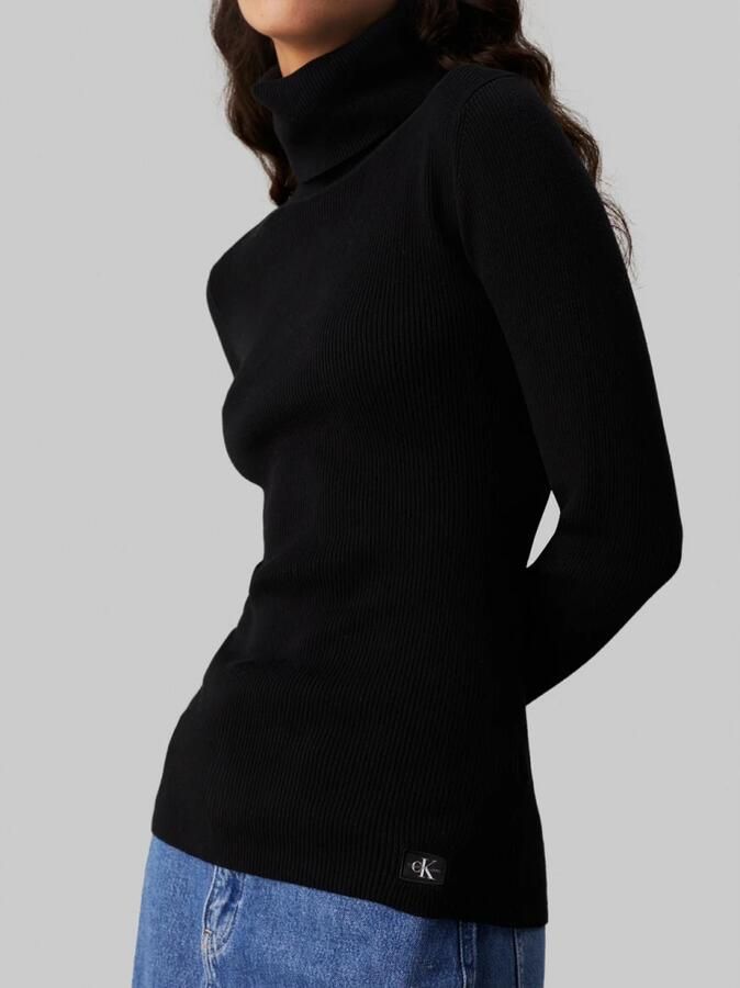 CALVIN KLEIN Dames Truien & Vesten Woven Label Roll Neck Sweater Zwart - Foto 3