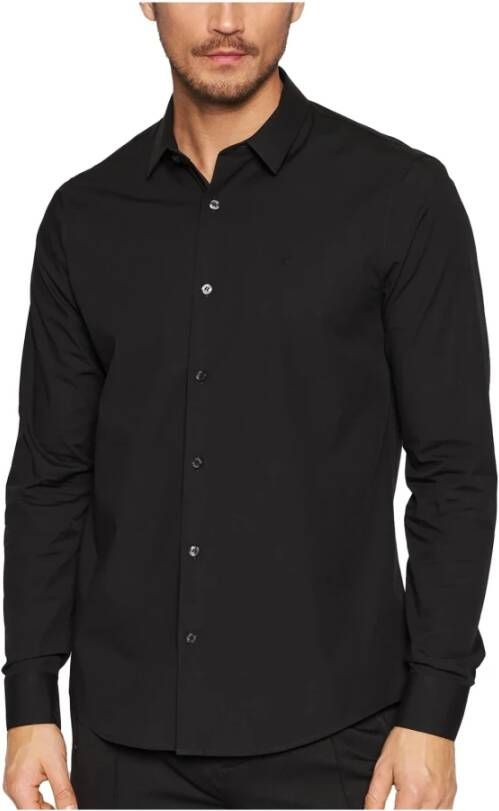 Calvin Klein Zwarte katoenen shirt slim fit Italiaanse kraag Black Heren