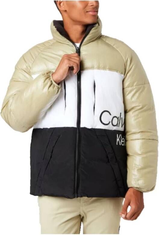 Calvin Klein Colorblock puffer jas Wit Heren