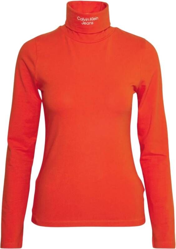 Calvin Klein Slim-Fit Logo Turtleneck in Warm Oranje Orange Dames