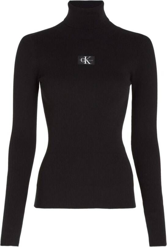 Calvin Klein Trui Zwart Aansluitend Rolhals Lange Mouwen Patch Logo Black Dames - Foto 2
