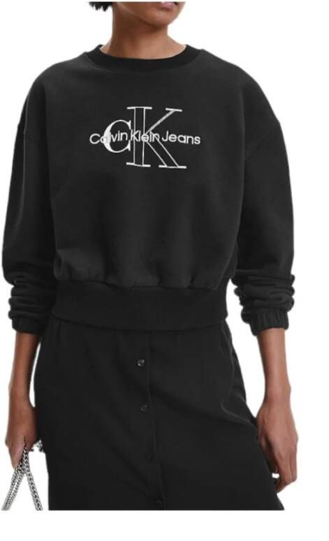 Calvin Klein Crop Monogram Sweatshirt Zwart Dames