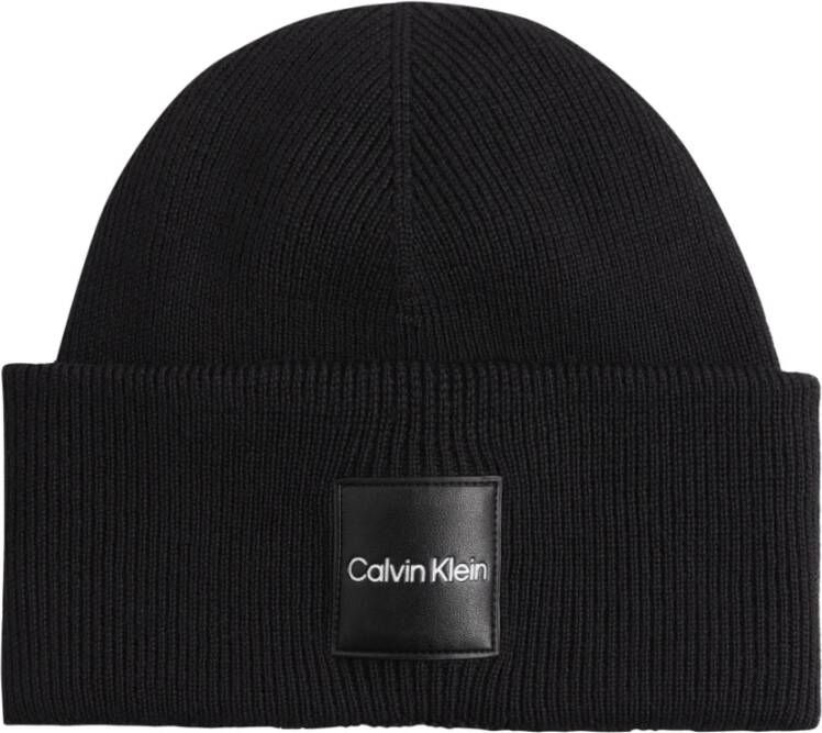 Calvin Klein Zwarte Katoenen Rib Beanie Black Heren