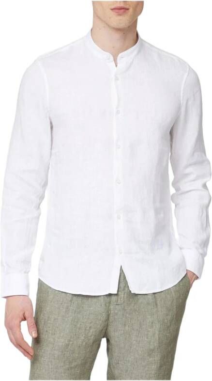 Calvin Klein Witte Linnen Mandarin Kraag Slim Fit Overhemd White Heren - Foto 4