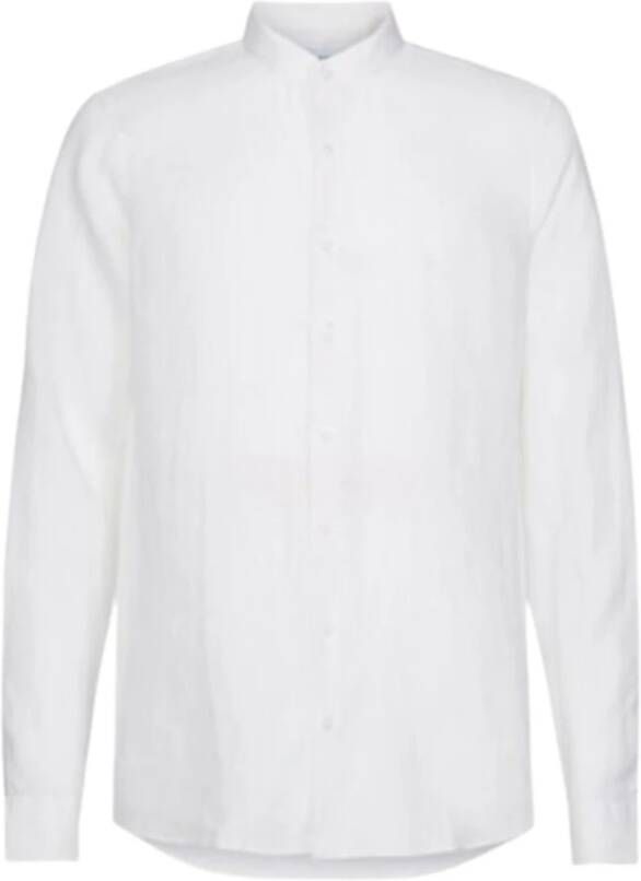Calvin Klein Witte Linnen Mandarin Kraag Slim Fit Overhemd White Heren
