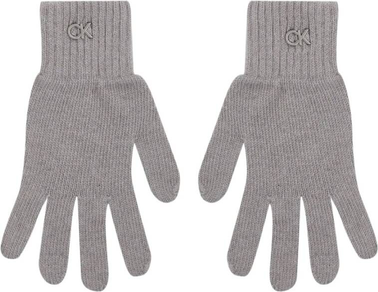 Calvin Klein Wollen Handschoenen Elegant Grijs Metalen Logo Gemakkelijke Pasvorm Gray Unisex