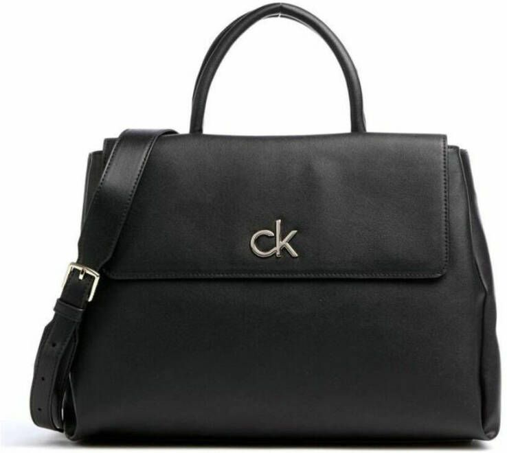 Calvin Klein Zwarte Polyester Handtas met Afneembare Schouderband Black Dames