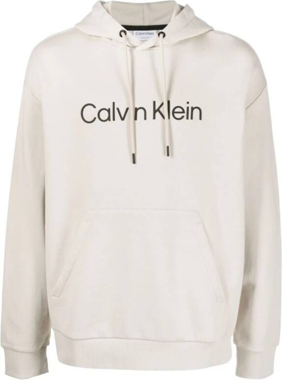 Calvin Klein Logo Print Hoodie Beige Heren