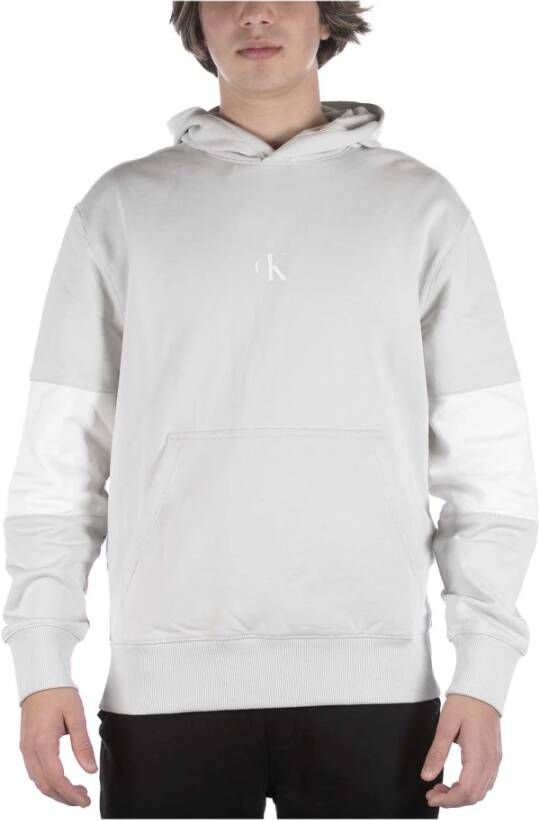 Calvin Klein Grijze hoodie met centrale zak en logoprint Gray Heren