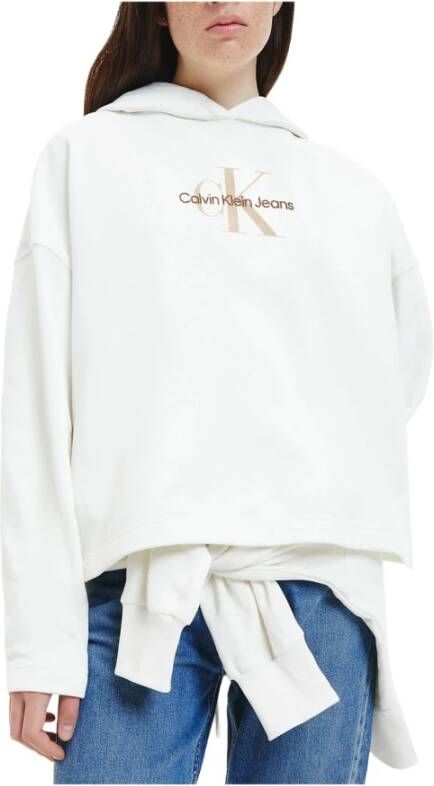 Calvin Klein Oversized Hoodie met Monogram Borduursel White Dames