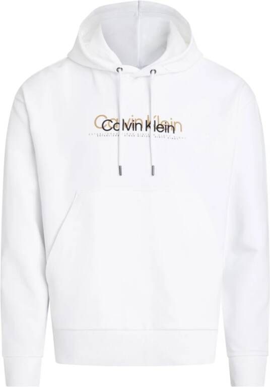 Calvin Klein Heren Double Flock Logo Hoodie White Heren