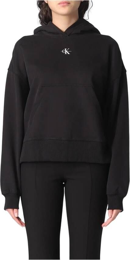 Calvin Klein Zwarte katoenen trui met capuchon en logo Zwart