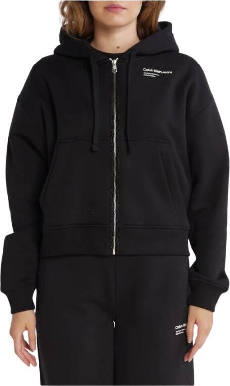 Calvin Klein Zwarte hoodie met rits borduurwerk print Black Dames
