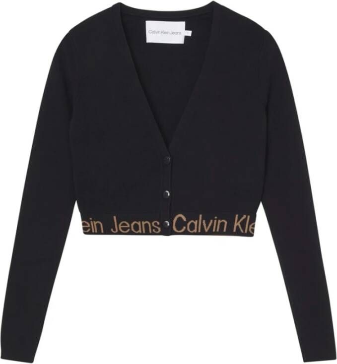 Calvin Klein Zwarte Lyocell Sweater met V-Hals en Knopen Black Dames
