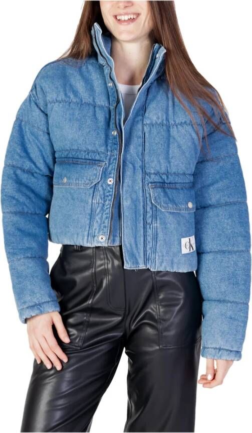 Calvin Klein Jeans Kort gewatteerd jack met labeldetail model 'LIGHT DENIM