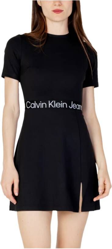 Calvin Klein Jeans Zwarte Jurk voor Dames Korte Mouw Herfst Winter Black Dames