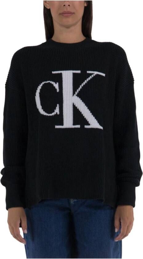 Calvin Klein Jeans Grote Logo Ribtrui Zwart Dames