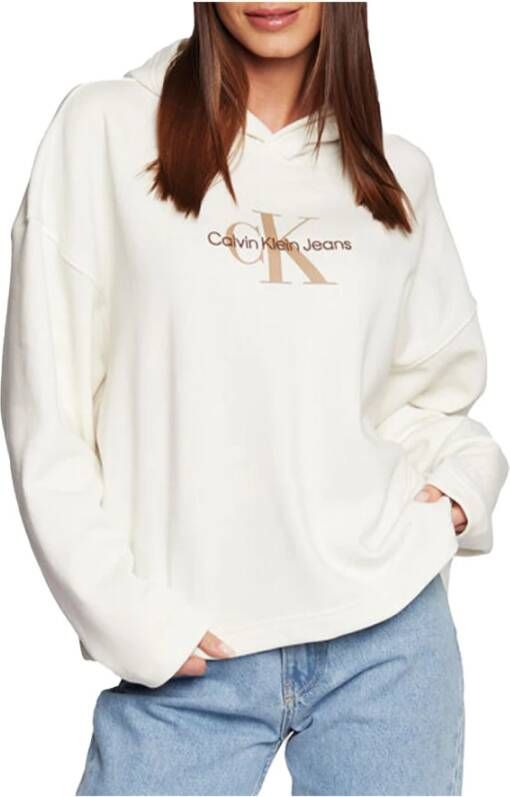 Calvin Klein Oversized Hoodie met Monogram Borduursel White Dames