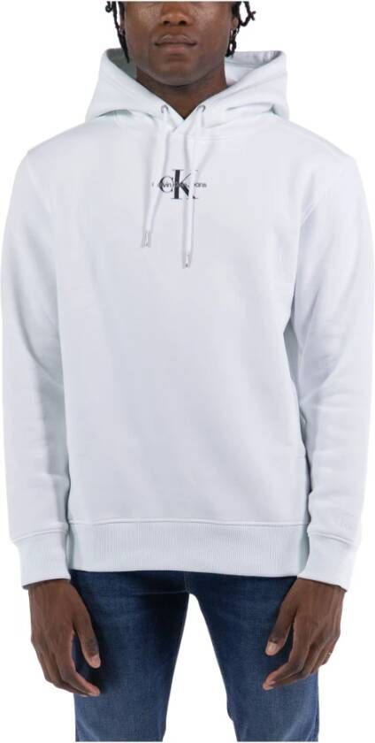 Calvin Klein Witte Monogram Logo Hoodie Truien White Heren