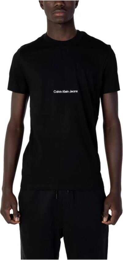 Calvin Klein Jeans Zwart effen T-shirt met korte mouwen Black Heren