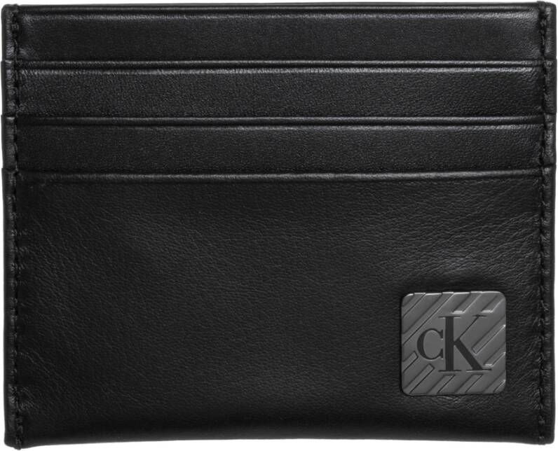 Calvin Klein Zwarte leren portemonnee met kaarthouder en logo Zwart Heren