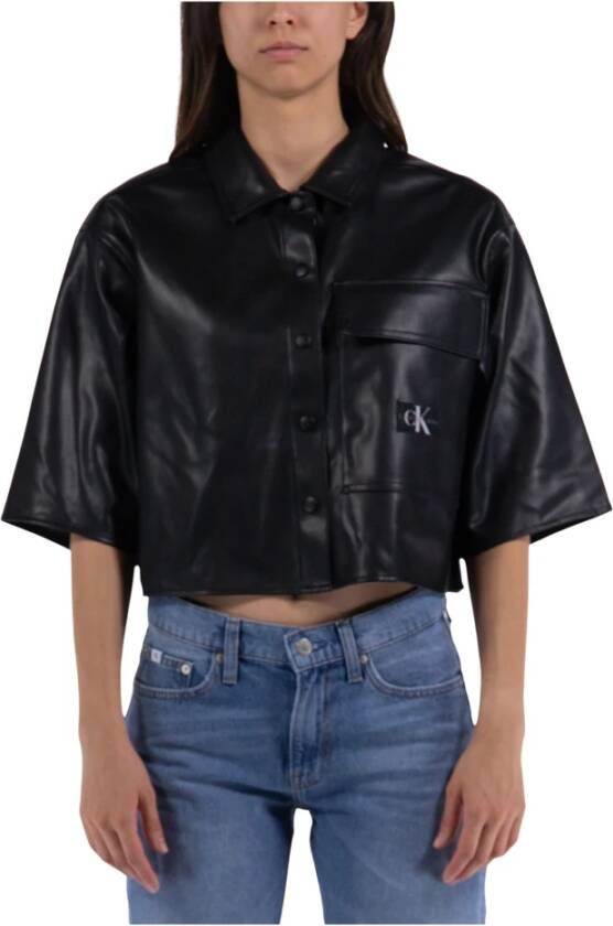 Calvin Klein Zwarte Faux Leren Overshirt Black Dames
