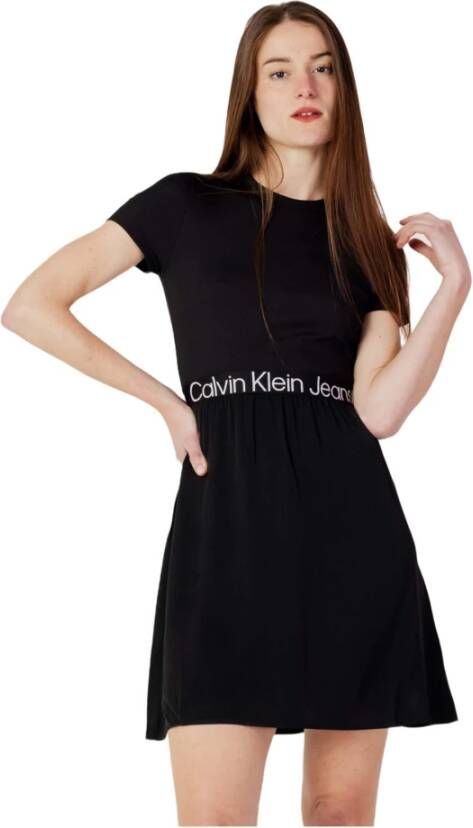 Calvin Klein Jeans Logo Elastic Dress Zwart Dames