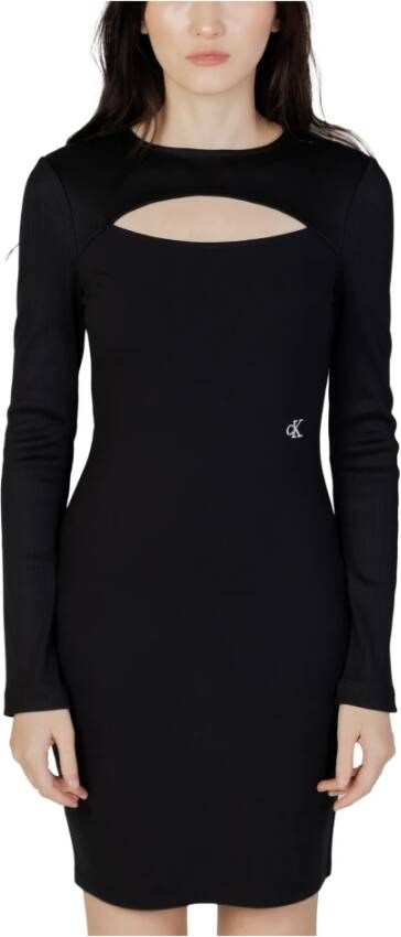 Calvin Klein Jeans Zwarte Jersey Jurk met Uitgesneden Detail Black Dames