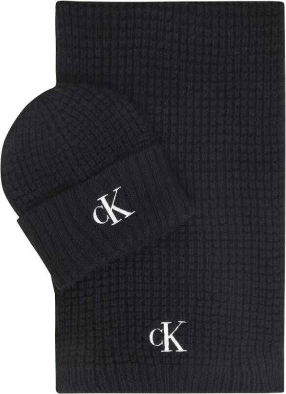 Calvin Klein Sjaal en muts set met borduurwerk Black Dames