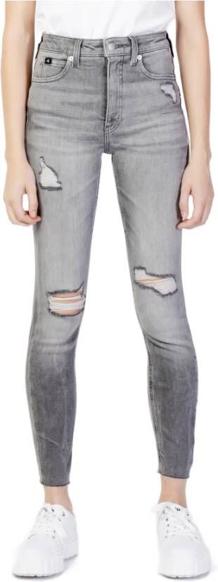 Calvin Klein Skinny fit jeans HIGH RISE SUPER SKINNY ANKLE met destroyed effect op het bovenbeen