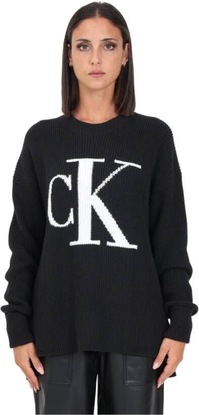 Calvin Klein Jeans Loose fit gebreide pullover van katoen met labeldetail