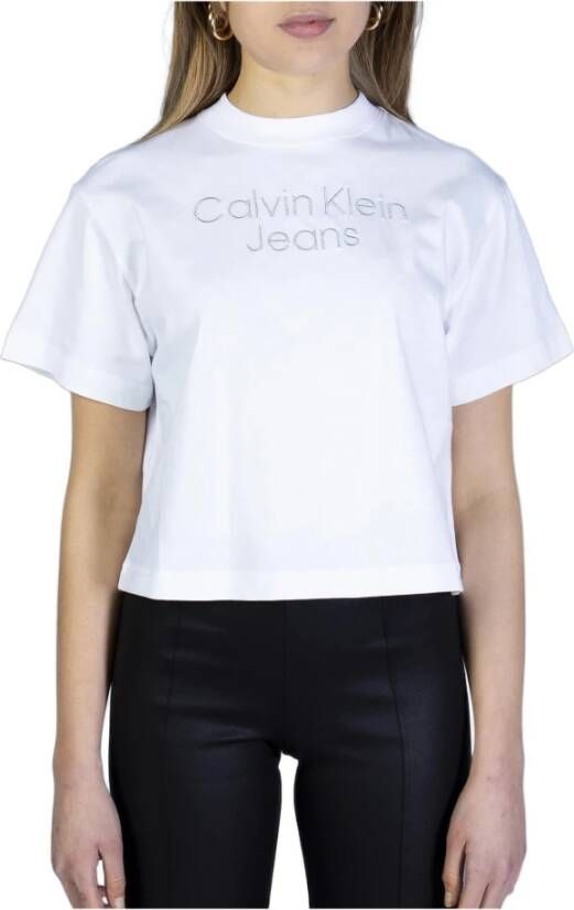 Calvin Klein Witte Katoenen Tops & T-Shirt Korte Mouw Logo Wit Dames