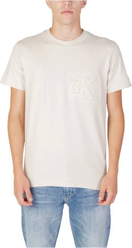 Calvin Klein Jeans Heren Beige T-shirt Korte Mouw Herfst Winter Beige Heren