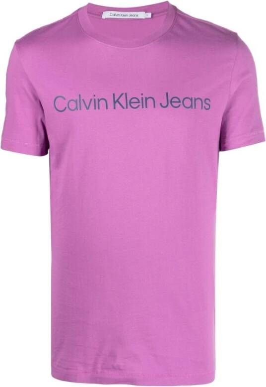 Calvin Klein Jeans Paarse Katoenen T-shirt met Logo Print Purple Heren