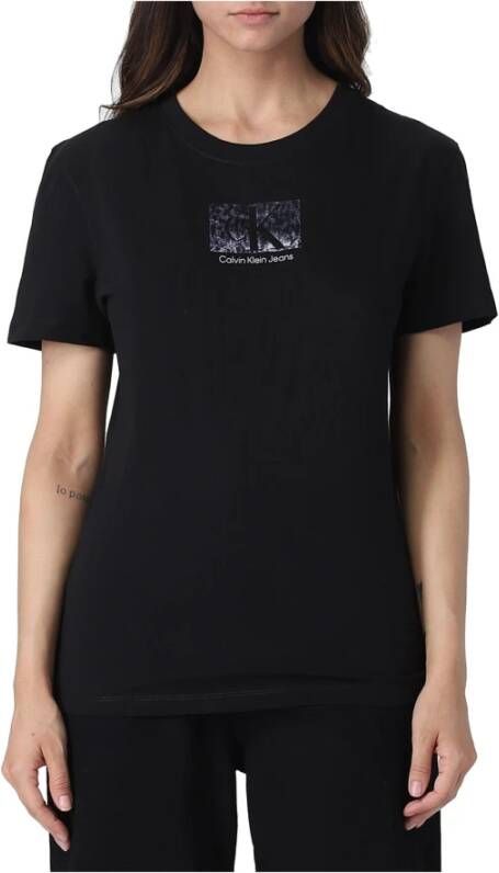 Calvin Klein Jeans Zwart Print T-shirt voor vrouwen Black Dames