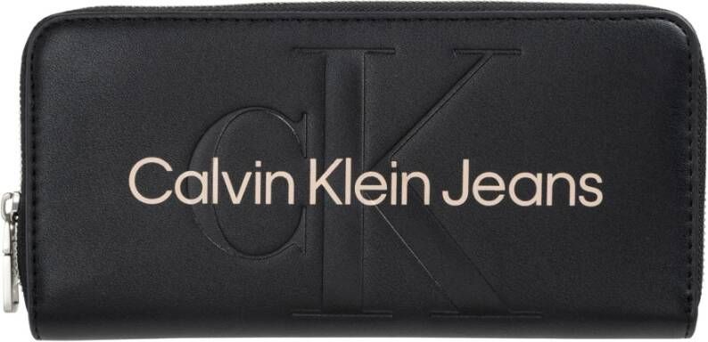 Calvin Klein Gebeeldhouwde ritssluiting portemonnee Black Dames