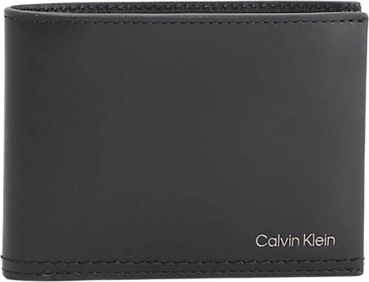 Calvin Klein Zwarte leren portemonnee met clip en kaartsleuven Zwart Heren