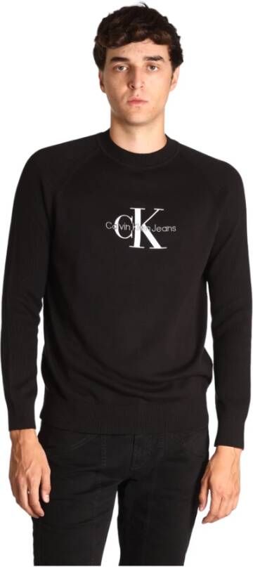 Calvin Klein Jeans Zwarte Sweaters met Geborduurd Logo Zwart Heren