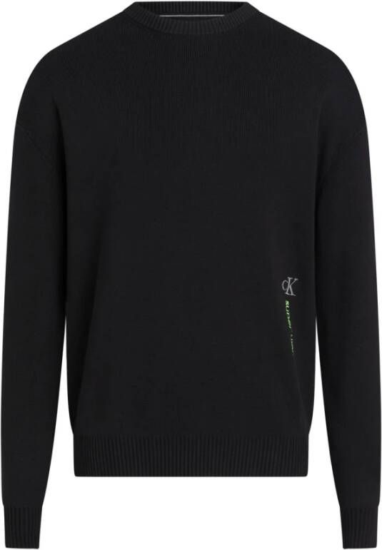 Calvin Klein Jeans Zwarte Trui met Ribboord Kraag Manchetten en Zoom Black Heren