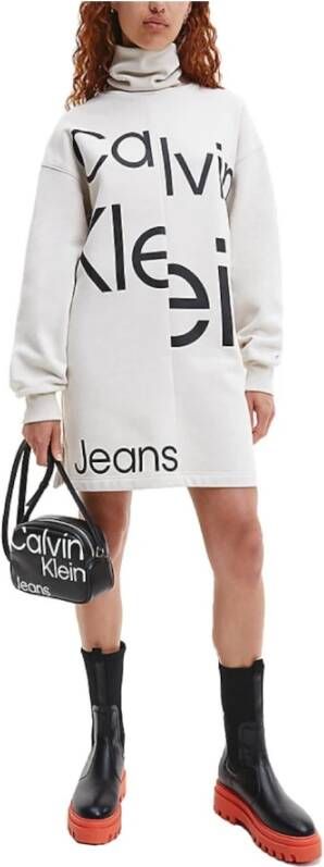 Calvin Klein Verstoord Logo Roll Korte Jurk White Dames