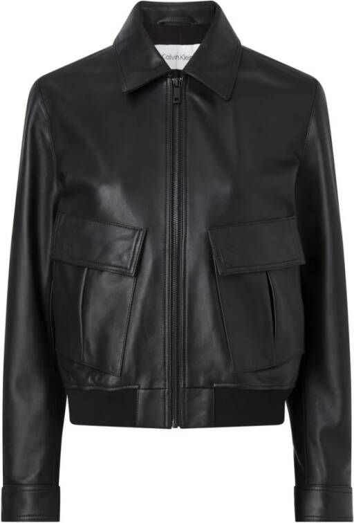 Calvin Klein Leather Jackets Zwart Dames