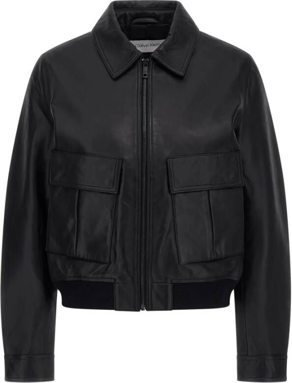 Calvin Klein Leather Jackets Zwart Dames