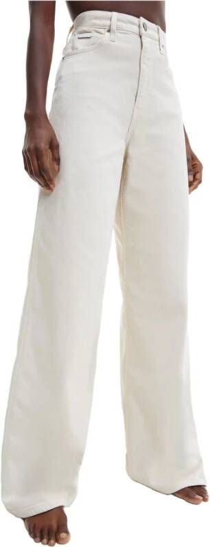 Calvin Klein Wide Leg High Waist Denim Jeans White Dames