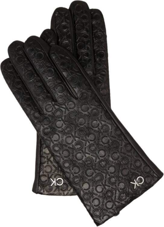 Calvin Klein Leren Handschoenen met Ingelegd Logo Zwart Black Unisex