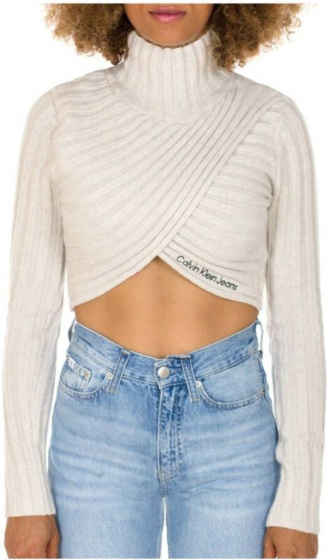Calvin Klein Jeans Kort shirt met lange mouwen in gebreide look model 'WRAP'