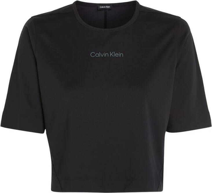 Calvin Klein Minimalistische Elegantie: Zwarte Polyester T-shirt met Logo voor Dames Zwart Dames