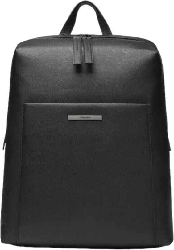 Calvin Klein Rechthoekige Saffiano Metalen Plaat Heren Rugzak Zwart Heren