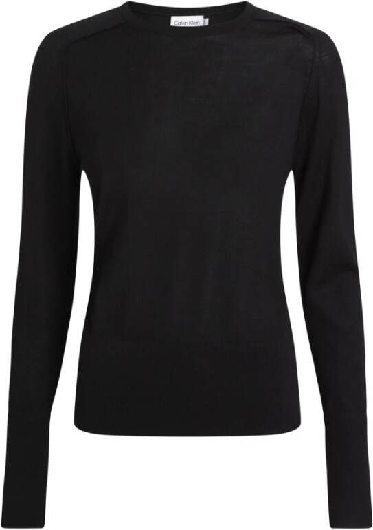 Calvin Klein Zwarte Extra Fijne Wol Crew Pullover Black Dames
